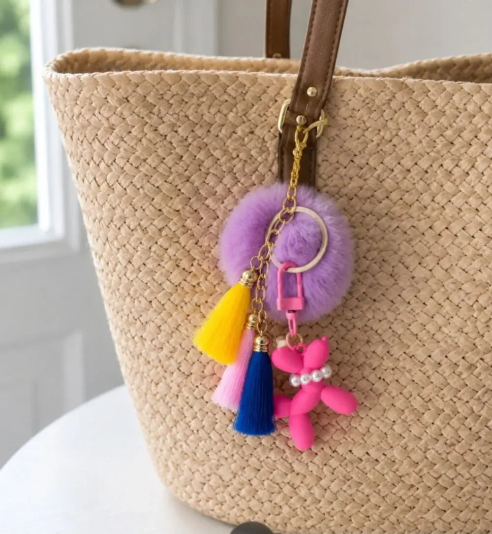 Purple Puff Pink Balloon Tassle Bag Charm New